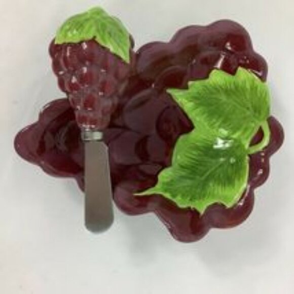 D.E.I. Dennis East International LlC. Purple Green Grape Cluster Dish/Knife NWOT - Picture 9 of 10